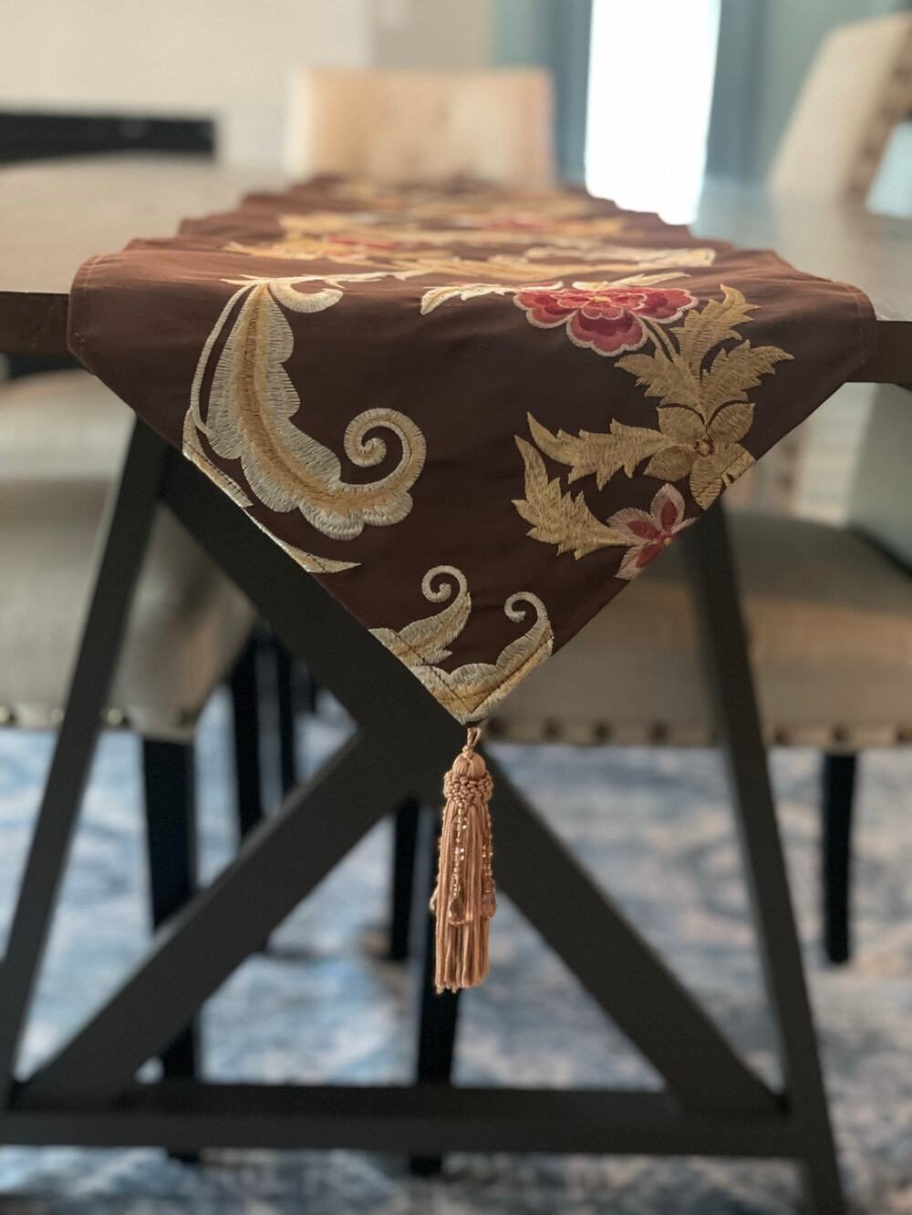 Bella Lux Fine Linens Tapestry Table Runner Size 79 Cream Terracotta Gold